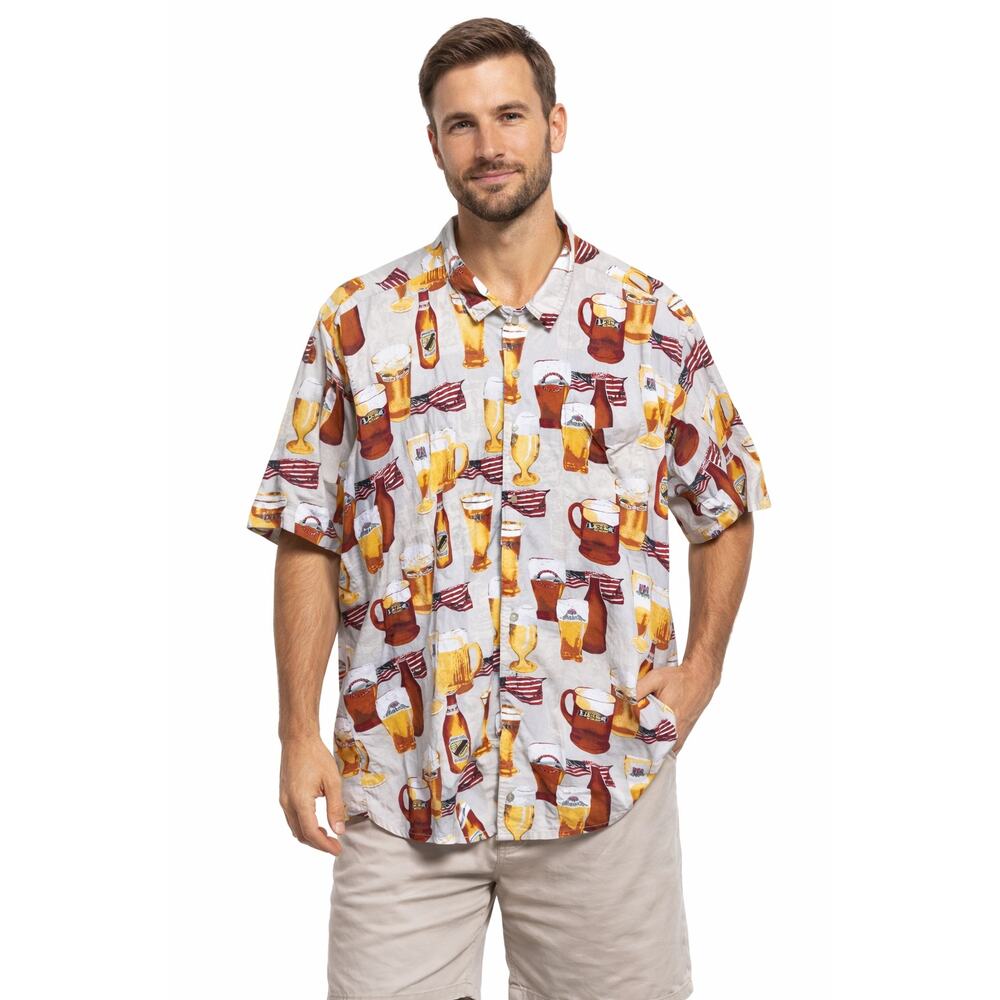 C & B Sport Beer Themed Short Sleeve Shirt Button-Up Mens Size XL Novelty